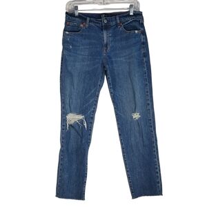 Gap Girlfriend Jeans Distressed Knees Frayed Hem Stretch Mid Rise Size 6